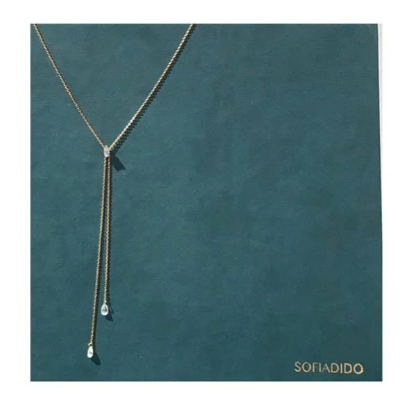 SOFIADIDO lariat necklace with pear diamond drops on teal