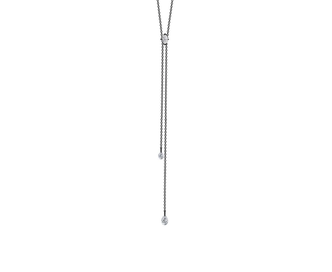 Pear-cut diamond lariat necklace on white
